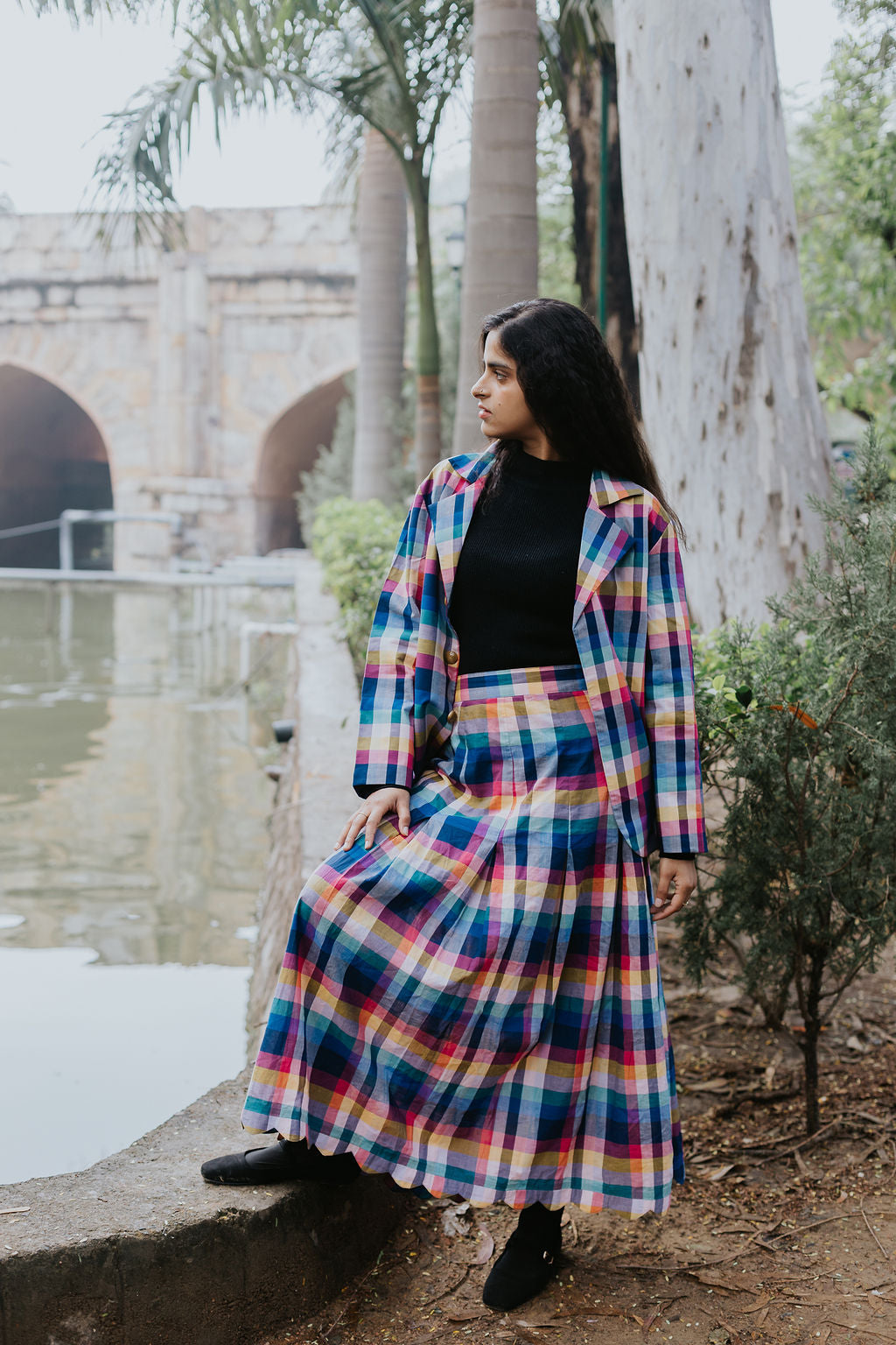 Joy Pleated Check Cord Set