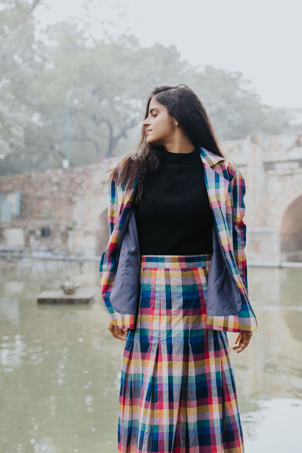 Joy Pleated Check Cord Set