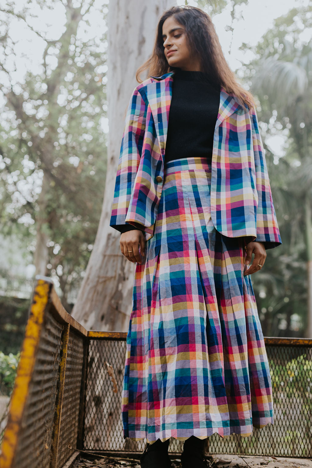 Joy Pleated Check Cord Set