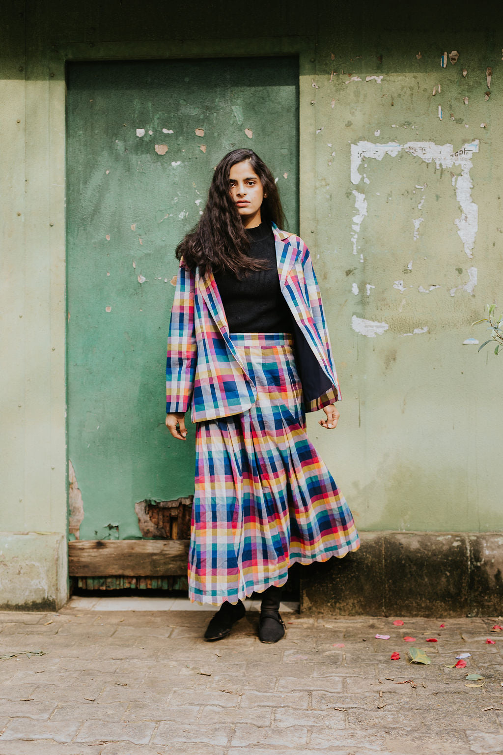 Joy Pleated Check Cord Set