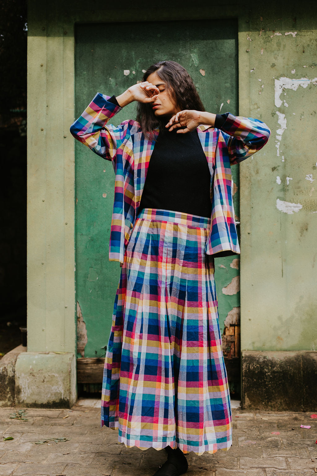 Joy Pleated Check Cord Set