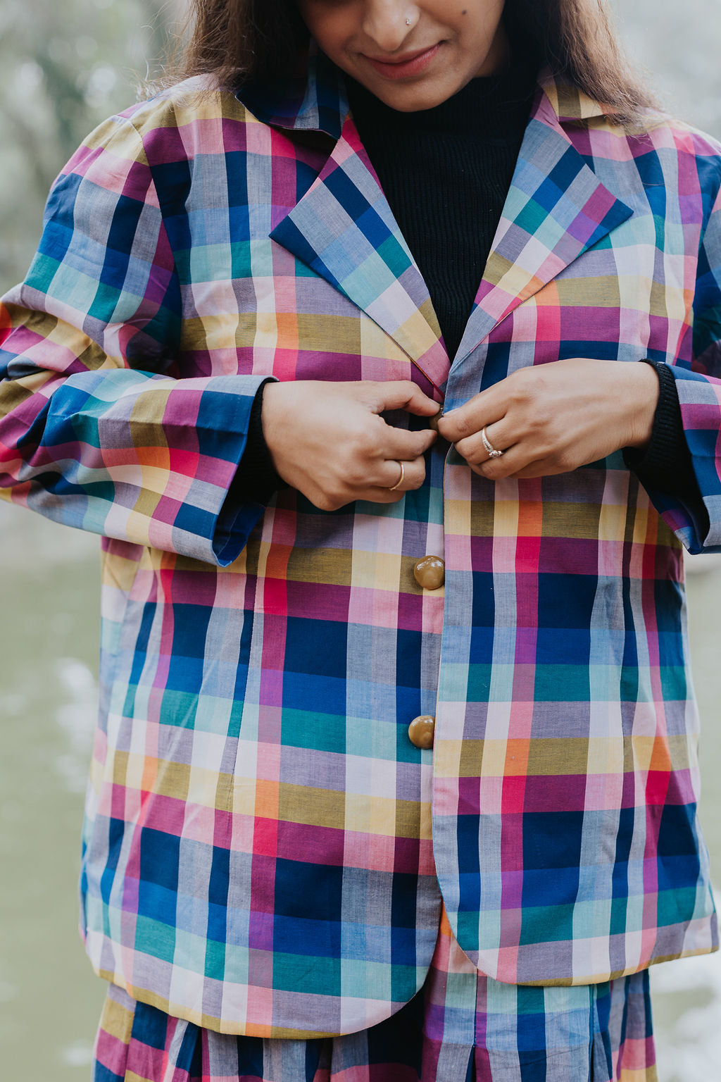 Joy Pleated Check Cord Set