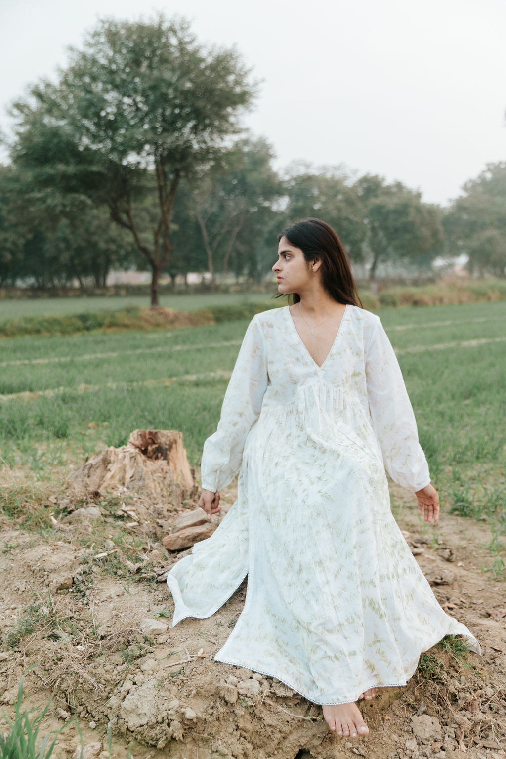 Neem Mulberry Leaves Naturally Bundle-Dyed Kurta (Sale - All Sizes)