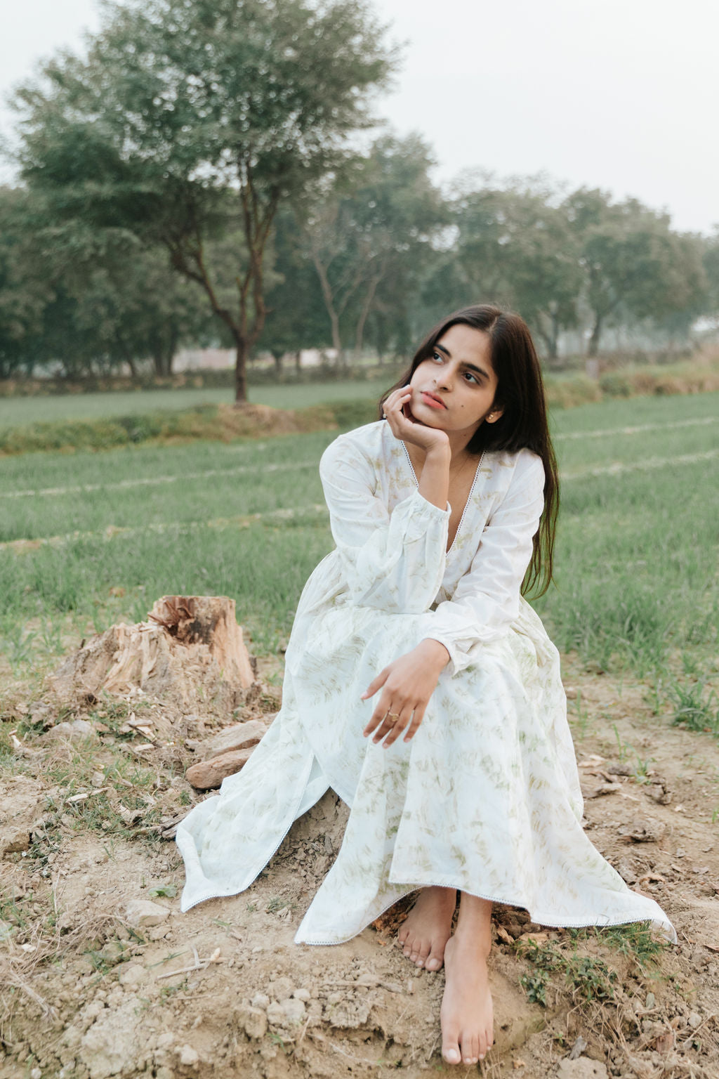 Neem Mulberry Leaves Naturally Bundle-Dyed Kurta (Sale - All Sizes)