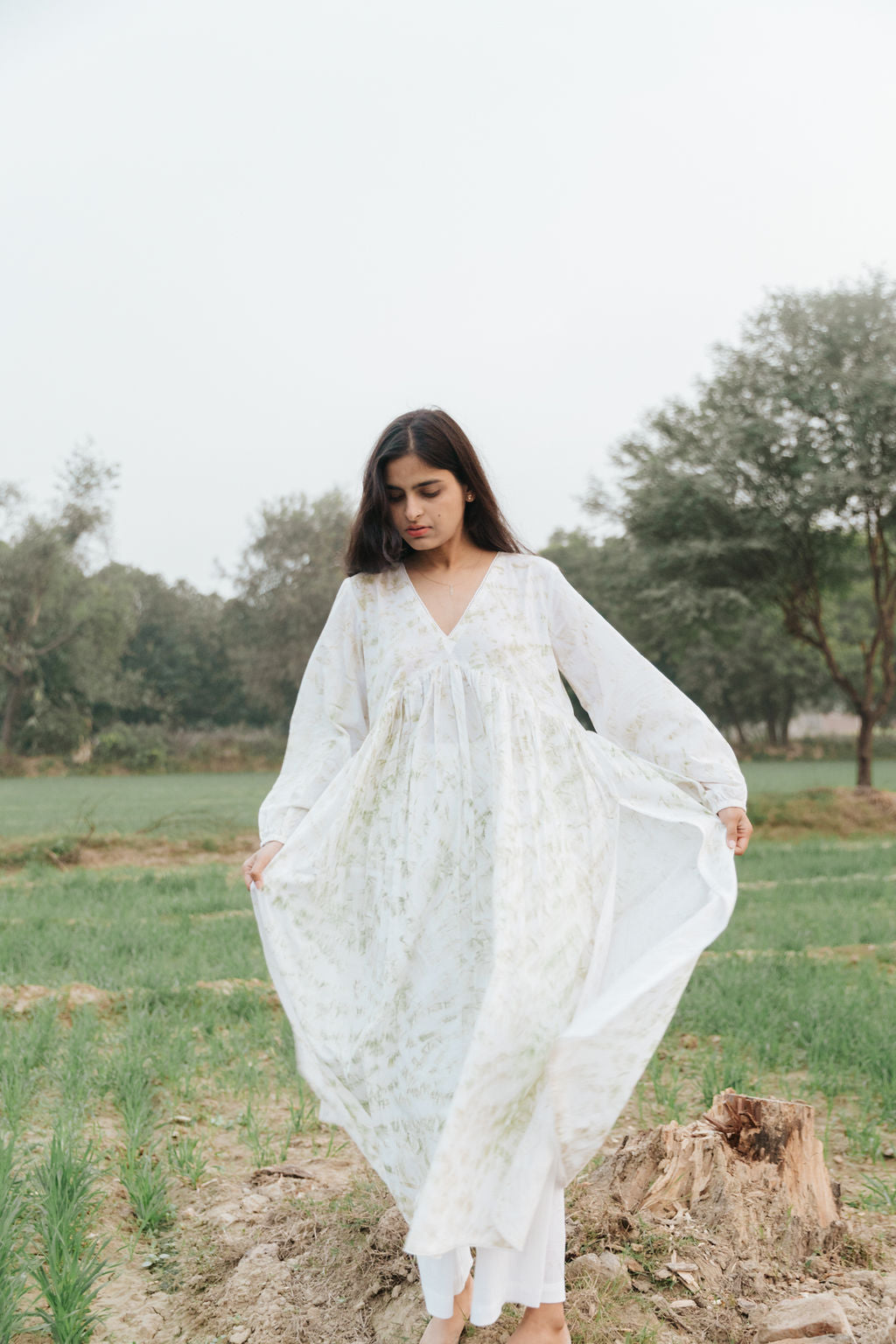 Neem Mulberry Leaves Naturally Bundle-Dyed Kurta (Sale - All Sizes)