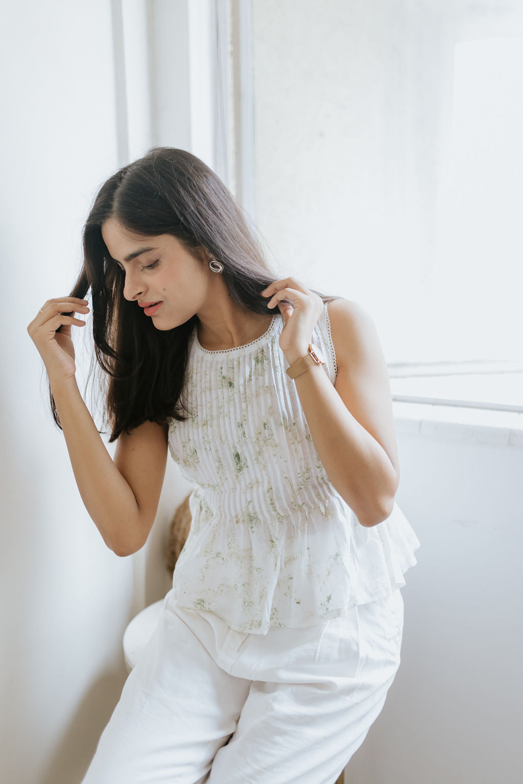 Neem Mulberry Pintuck top