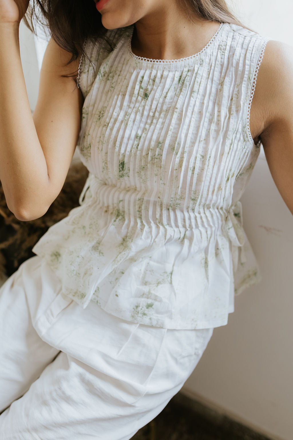 Neem Mulberry Pintuck top