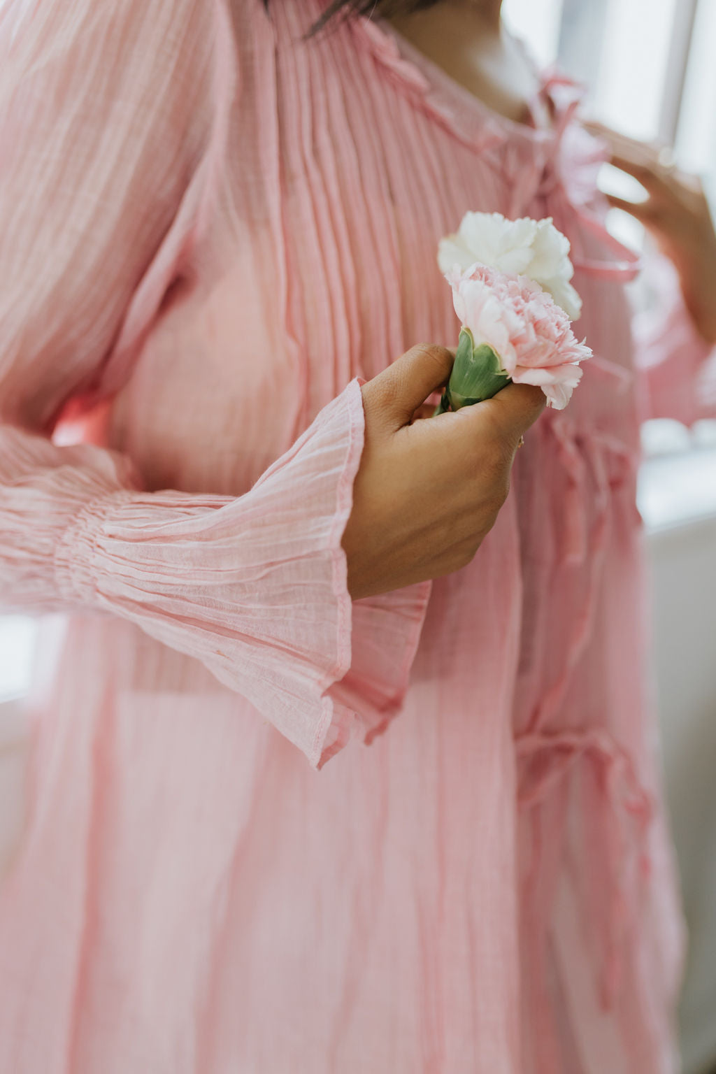 Soft Peony Frill Pintuck Top