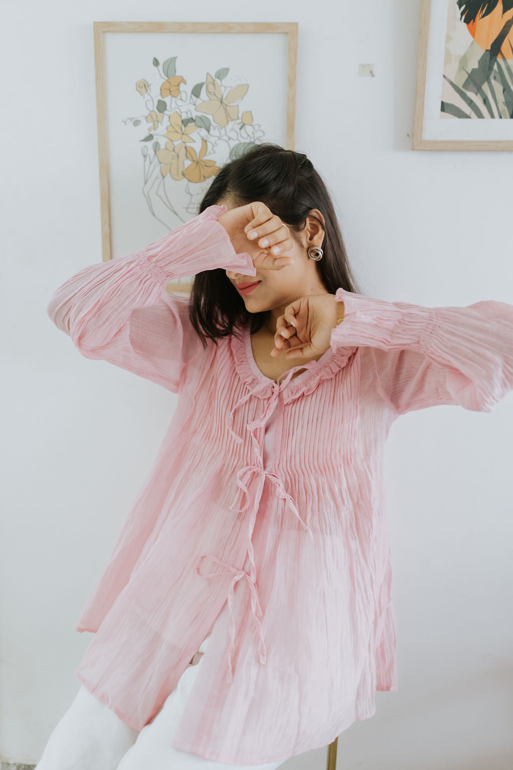 Soft Peony Frill Pintuck Top