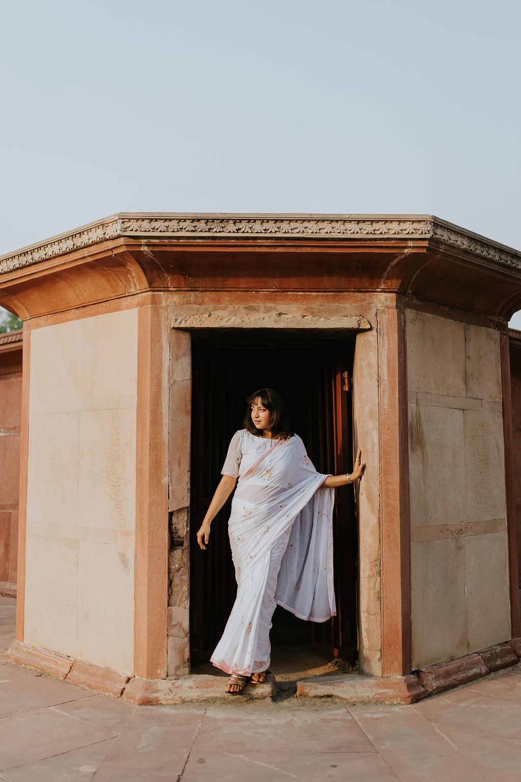 Pink Scalloped Rose Mulmul Saree