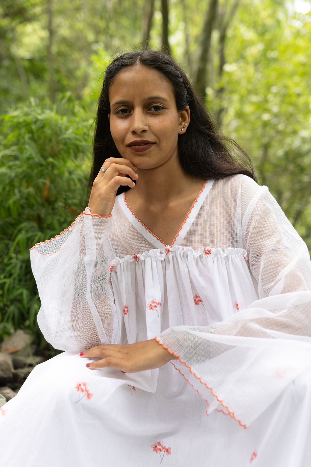 Pink Hydrangea Scallop Kurta Dress