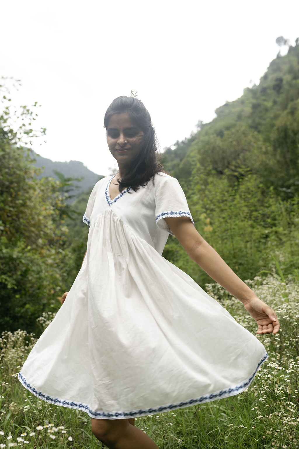 Blue Hydrangea Cotton Dress
