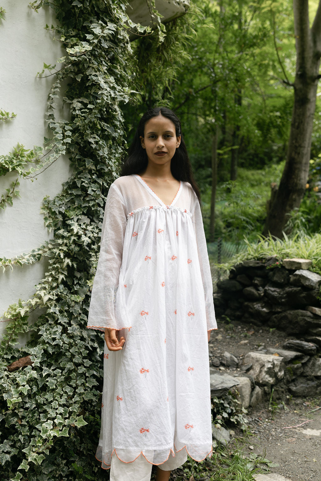 Pink Hydrangea Scallop Kurta Dress