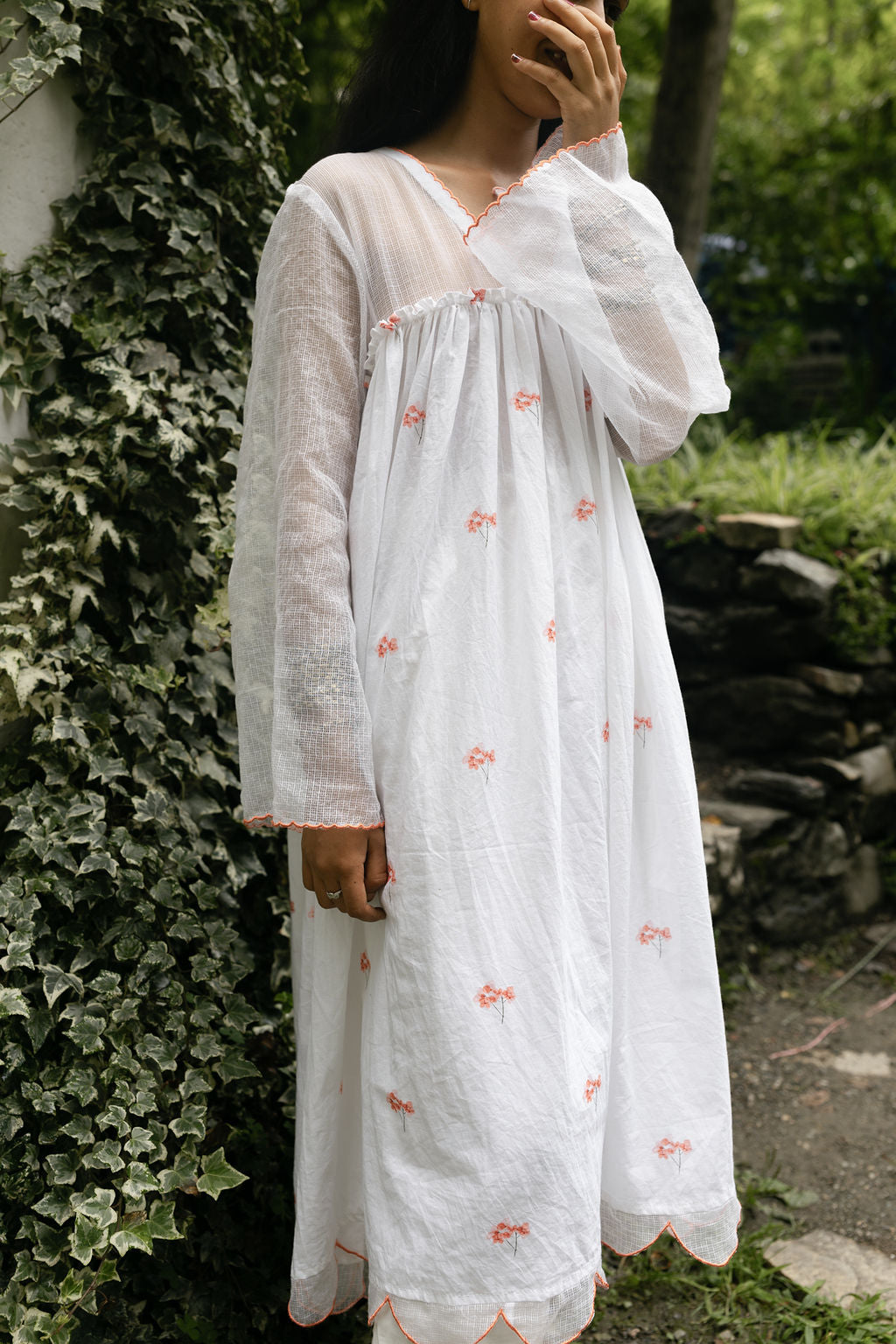 Pink Hydrangea Scallop Kurta Dress