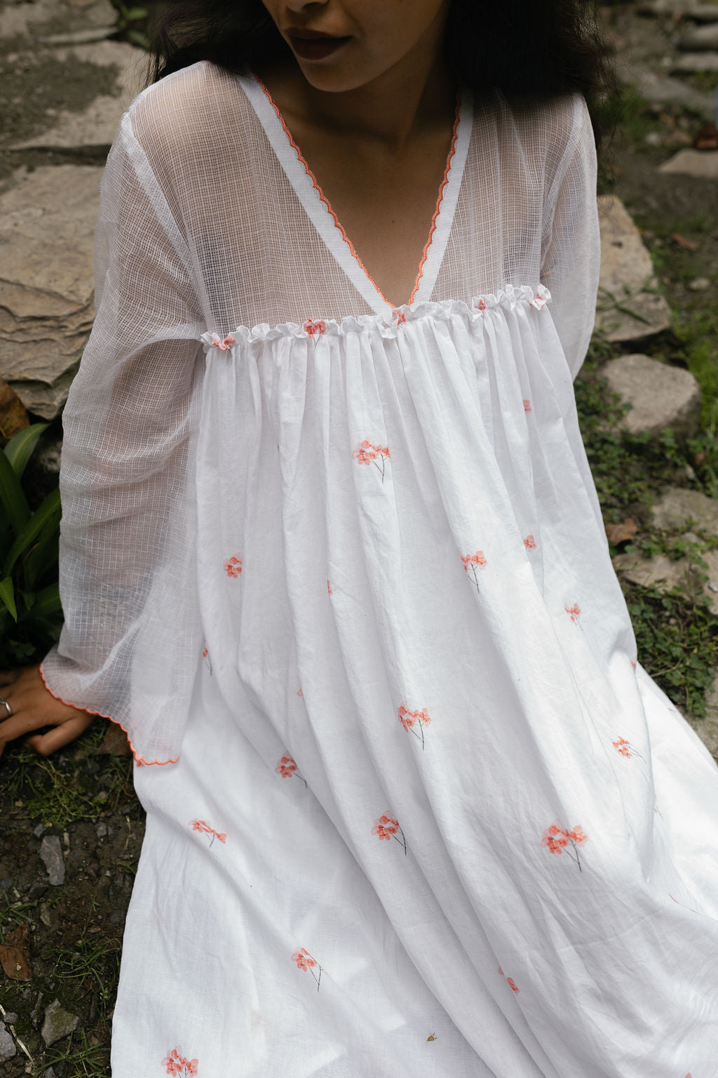 Pink Hydrangea Scallop Kurta Dress