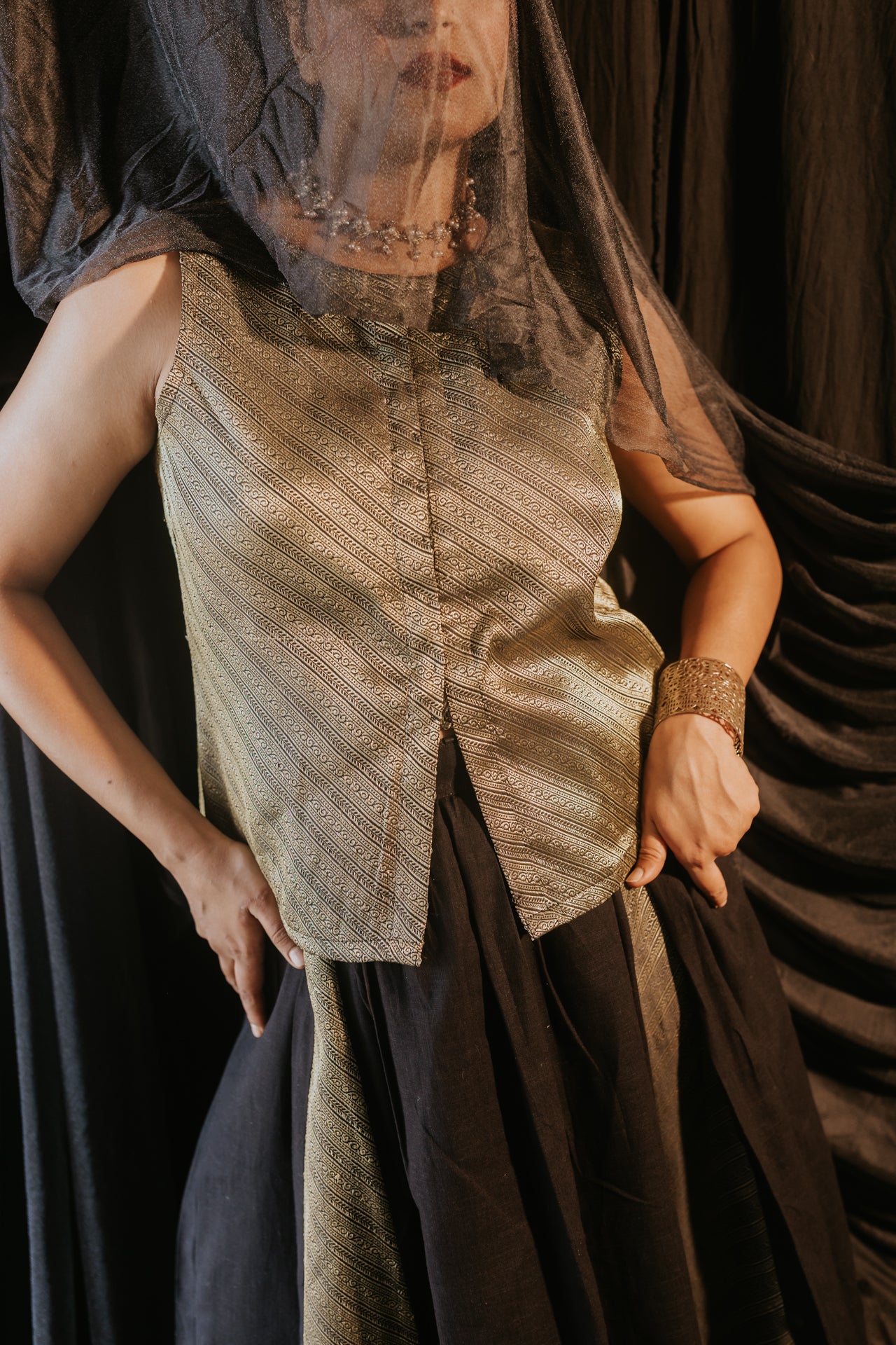 Brocade Vest & Panelled Skirt Set