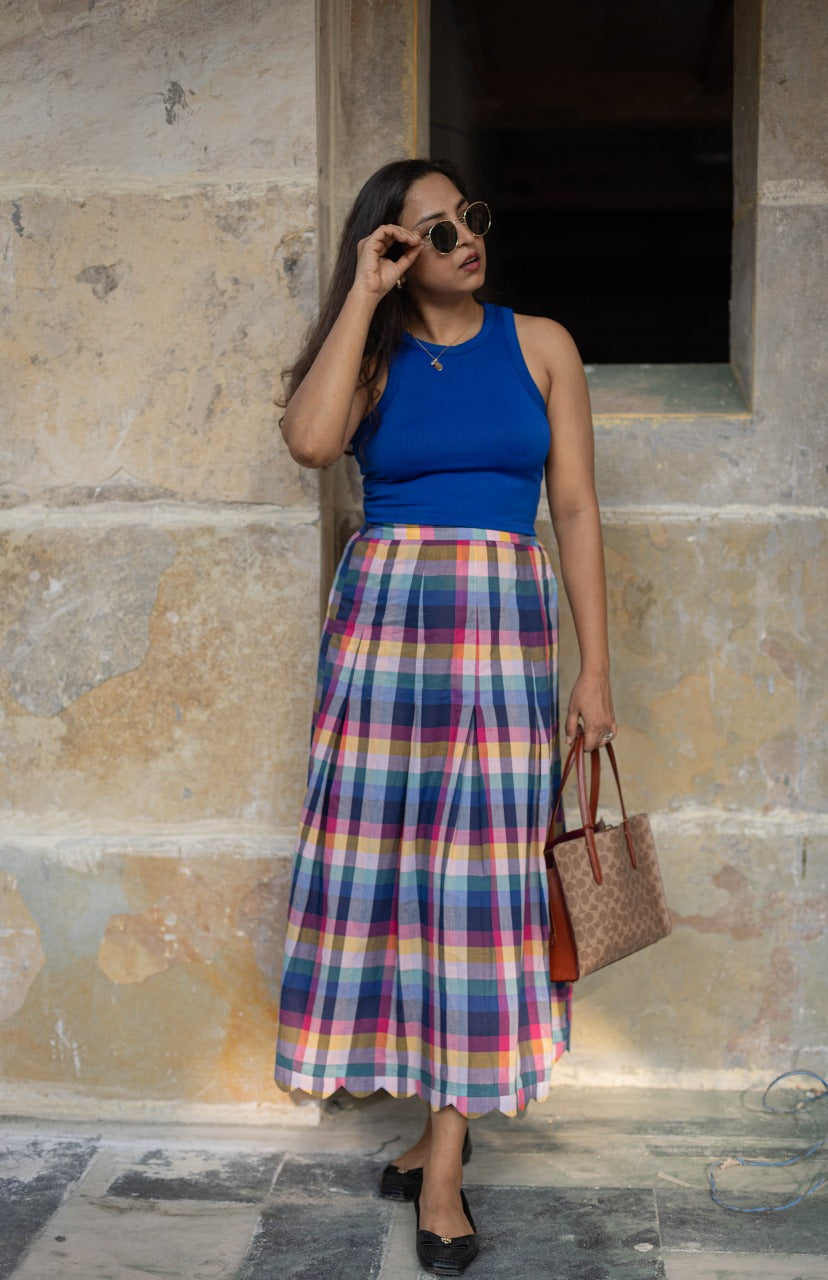 Joy Pleated Check Skirt