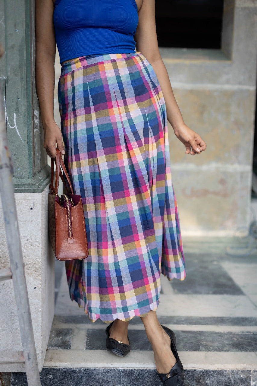 Joy Pleated Check Skirt