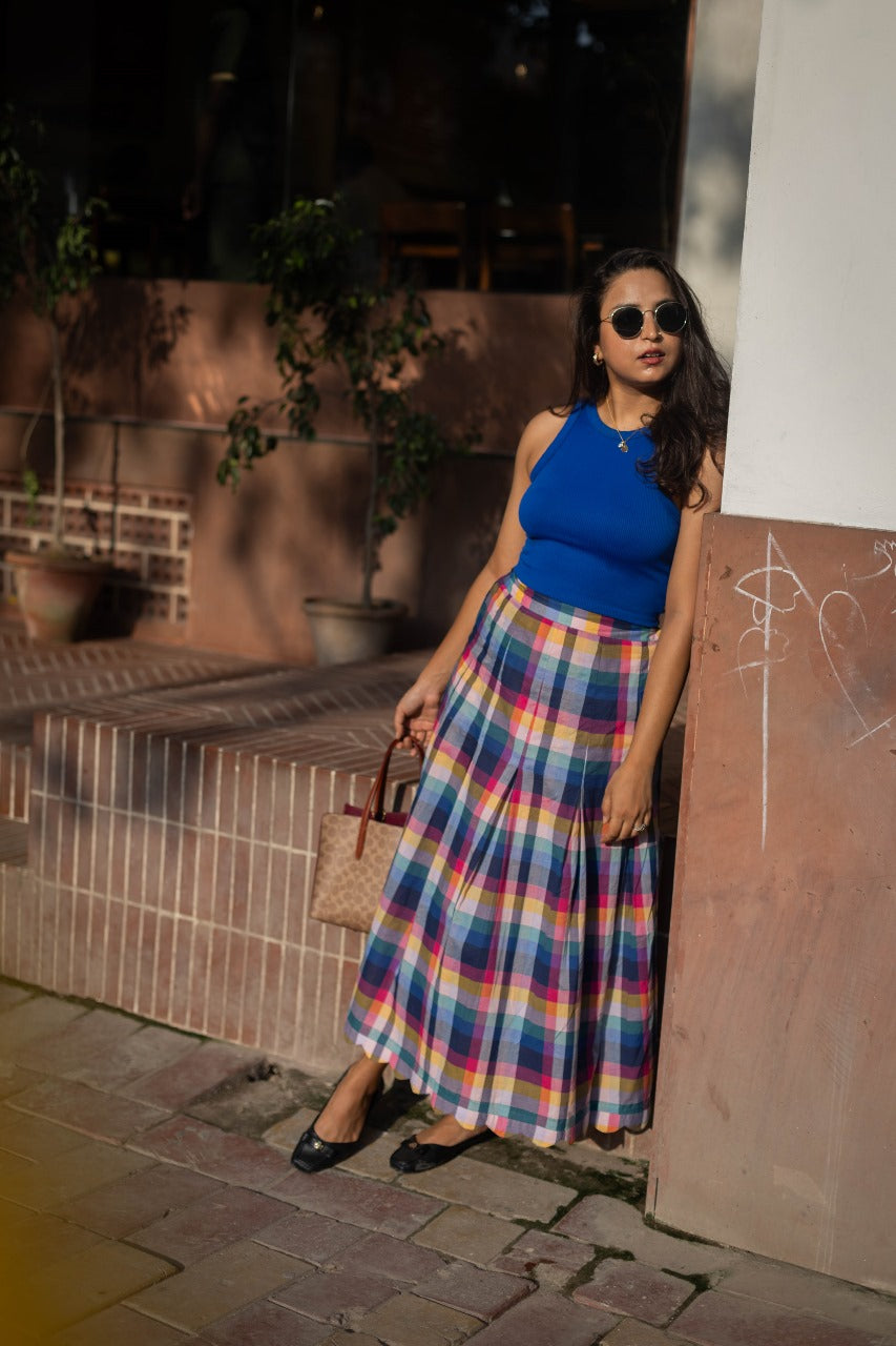 Joy Pleated Check Skirt