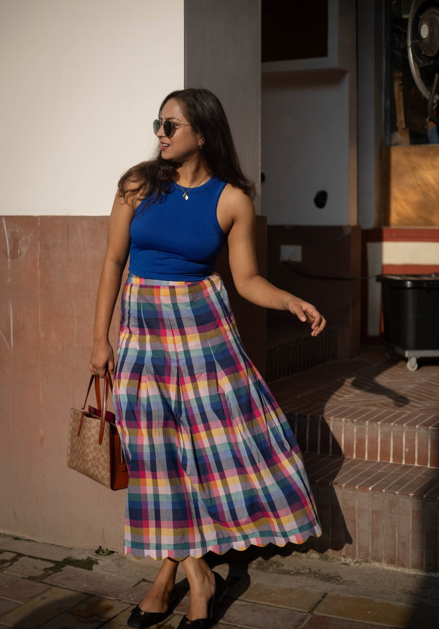 Joy Pleated Check Skirt