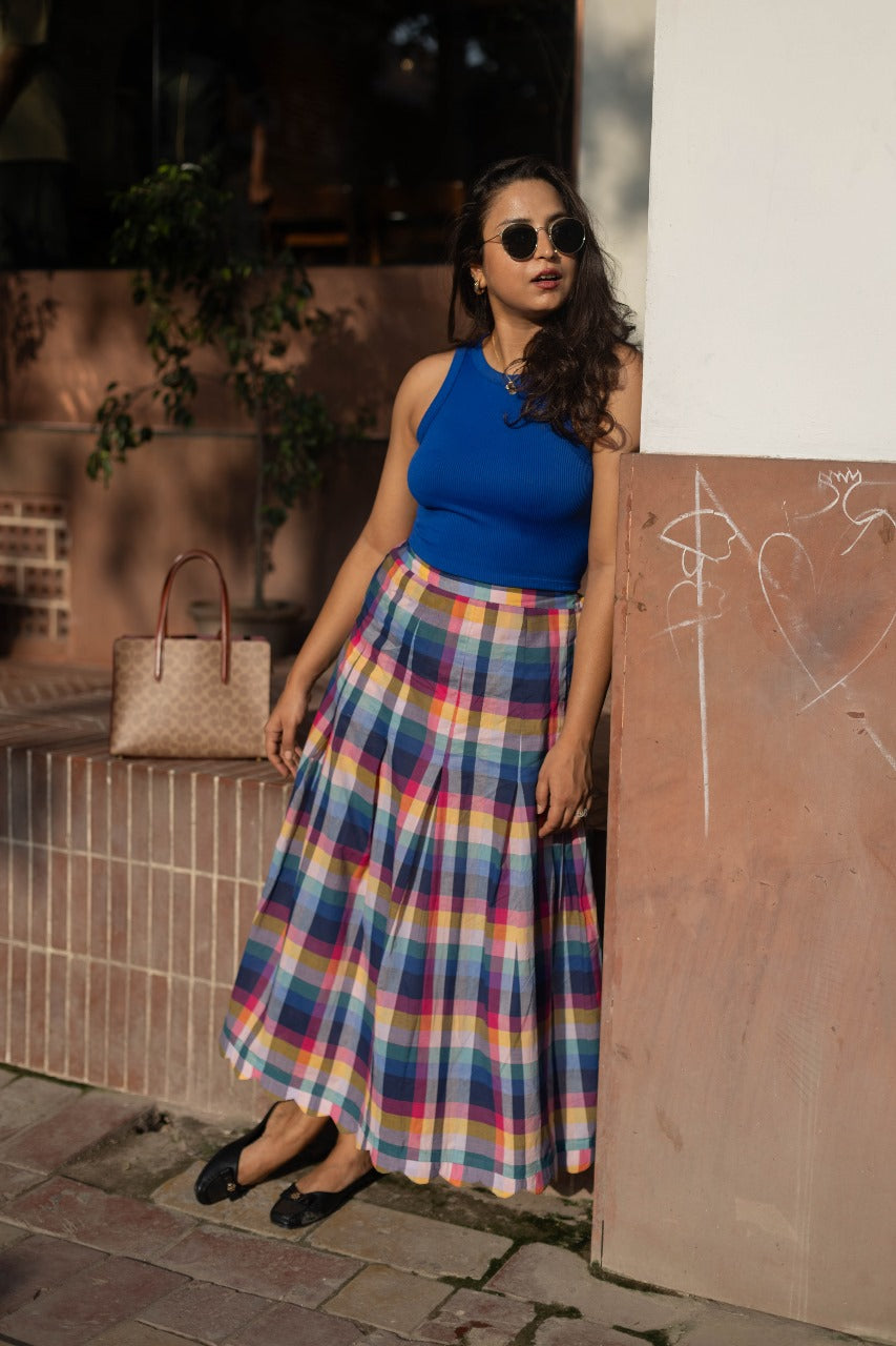 Joy Pleated Check Skirt