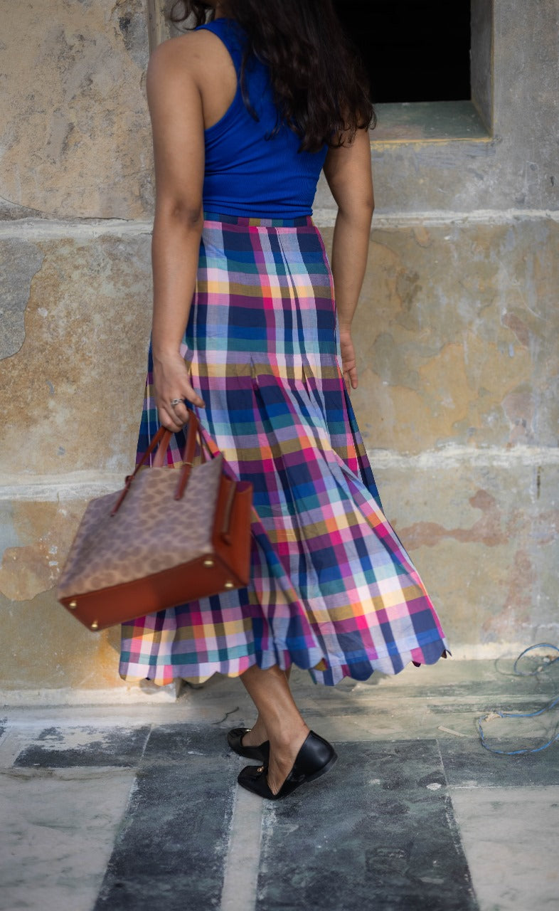 Joy Pleated Check Skirt