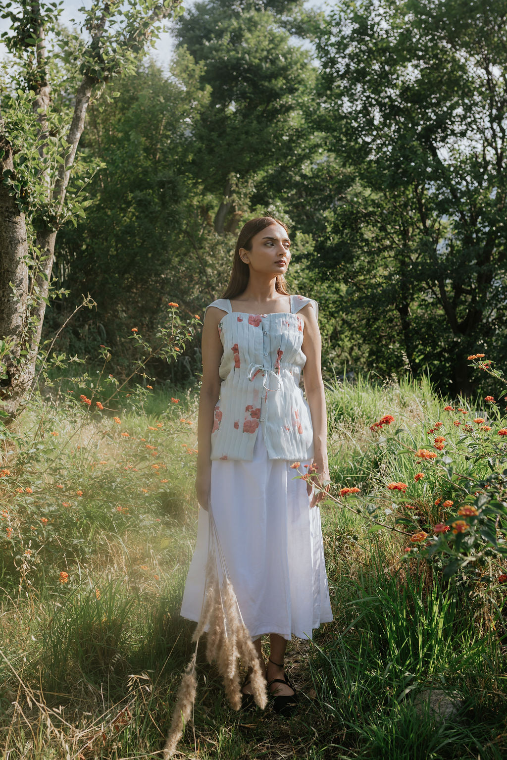 Pintuck & Hibiscus Top