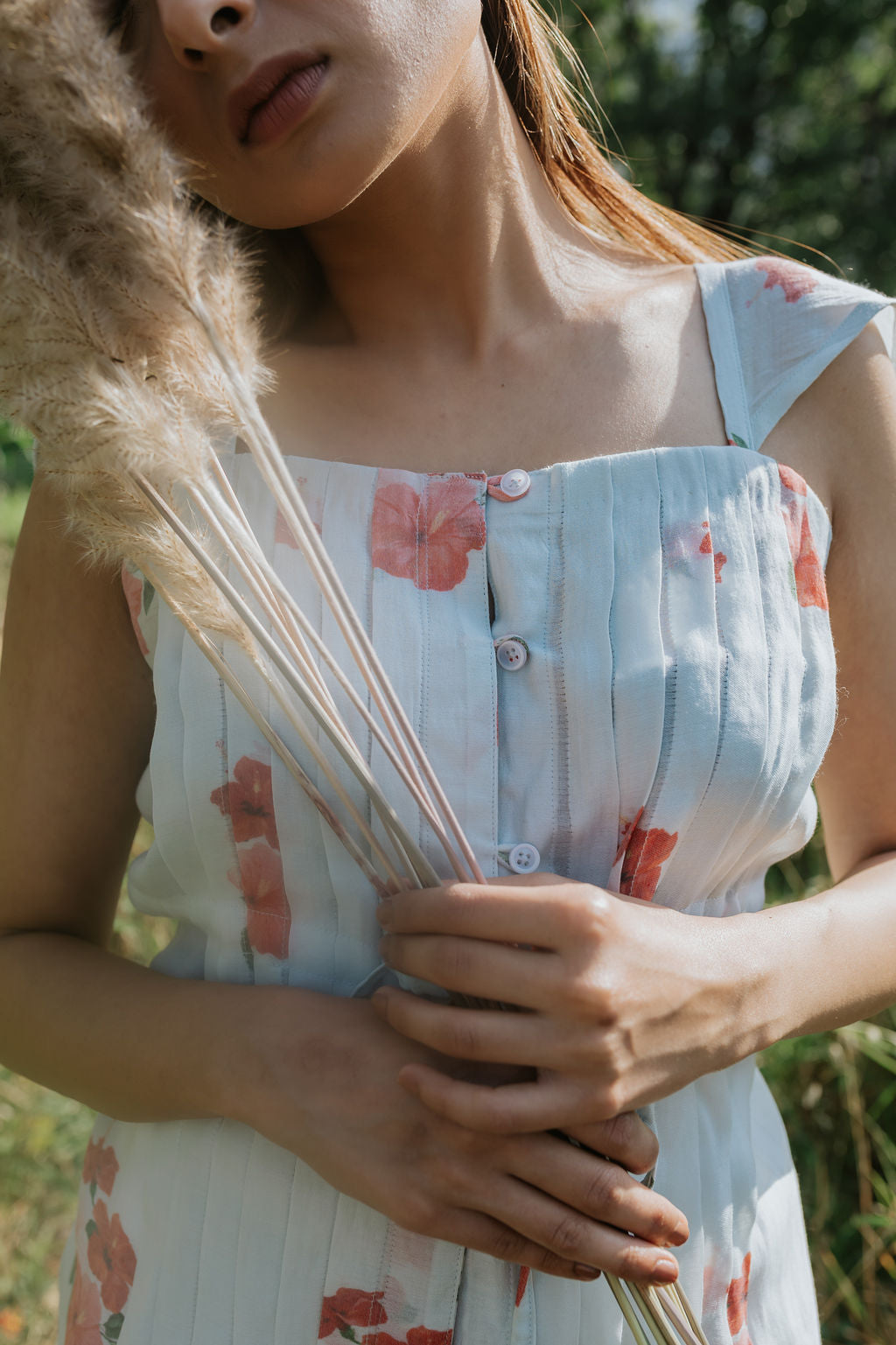 Pintuck & Hibiscus Top