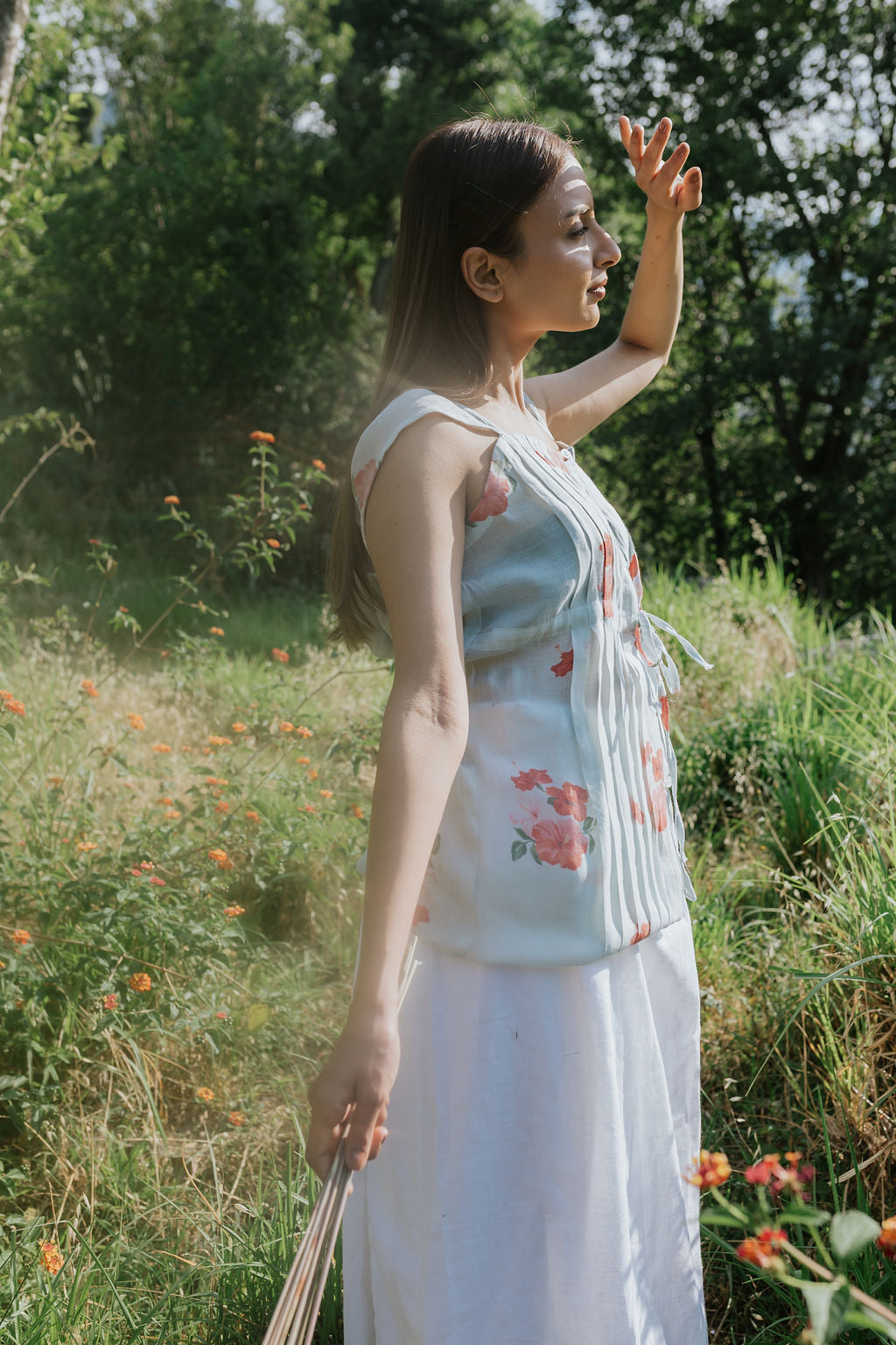 Pintuck & Hibiscus Top