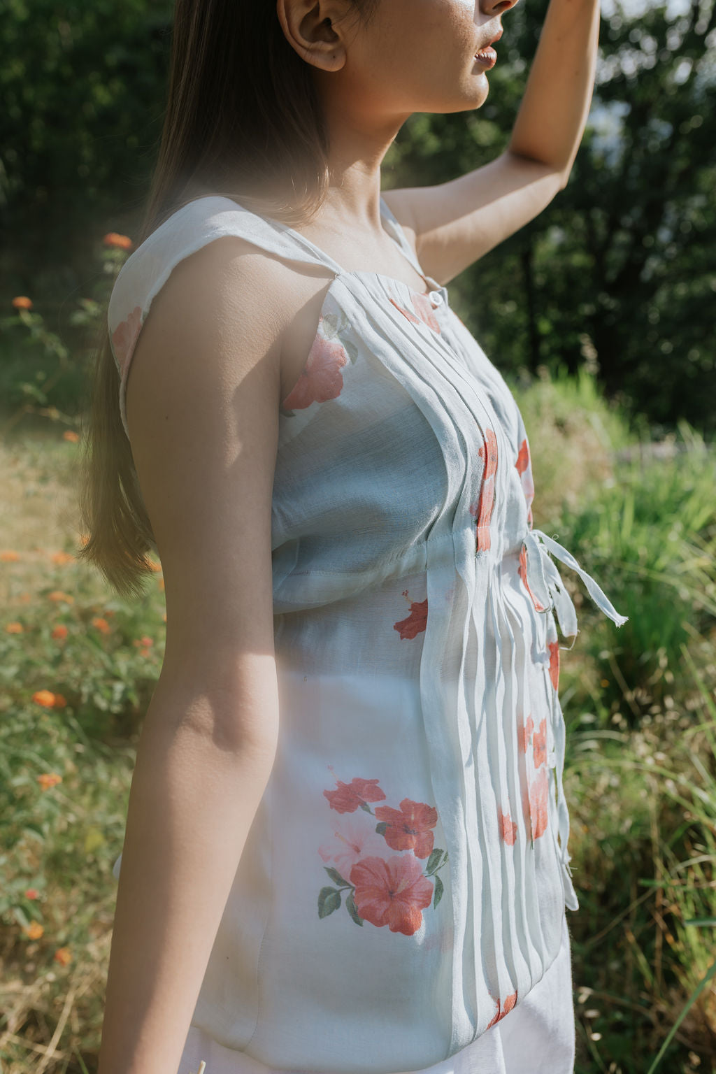 Pintuck & Hibiscus Top