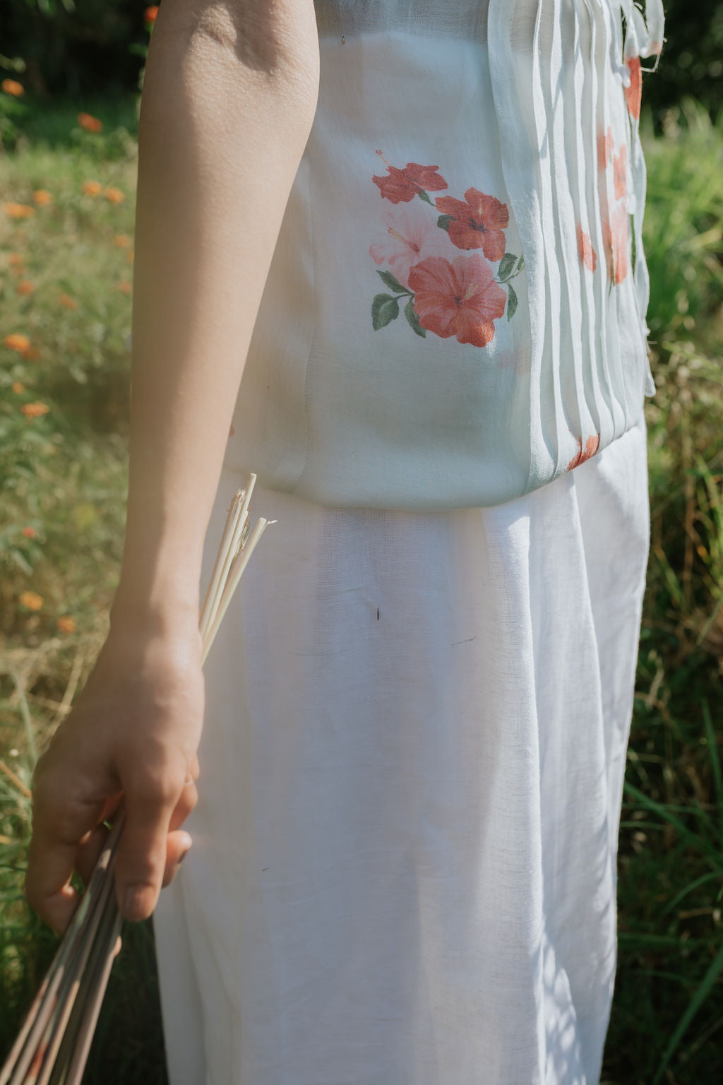 Pintuck & Hibiscus Top