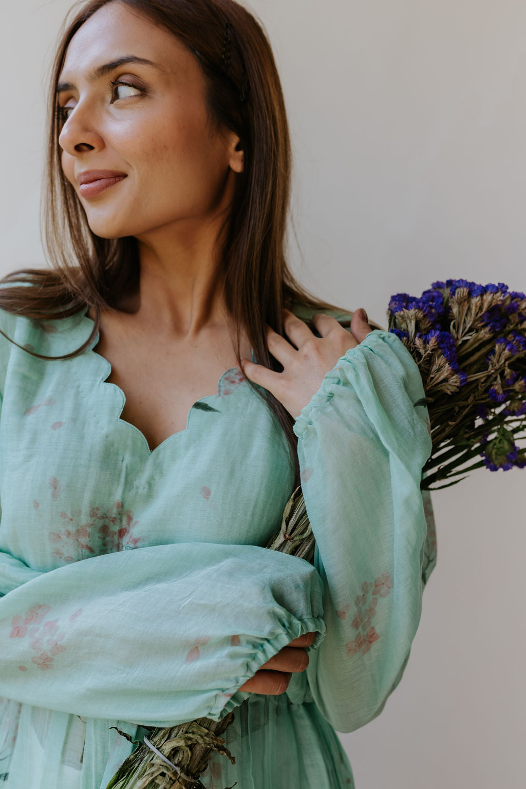 Mint Pink Scallop Top