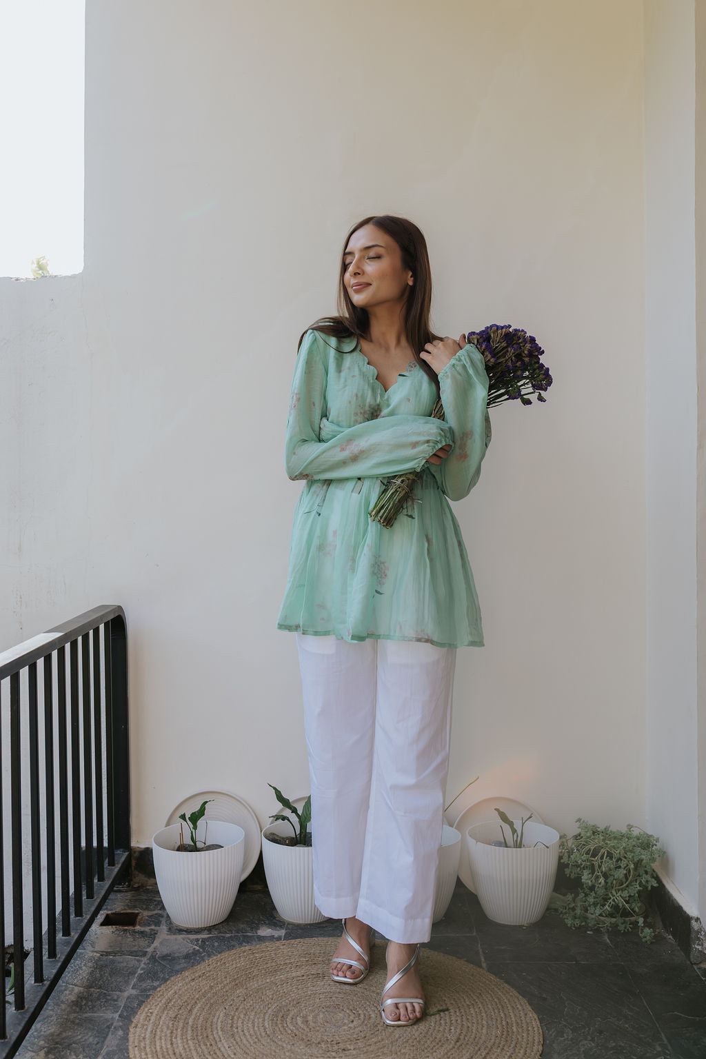 Mint Pink Scallop Top