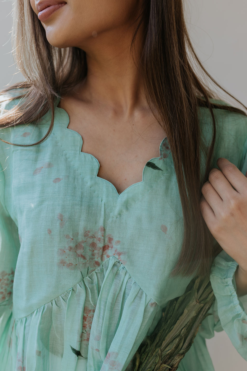 Mint Pink Scallop Top