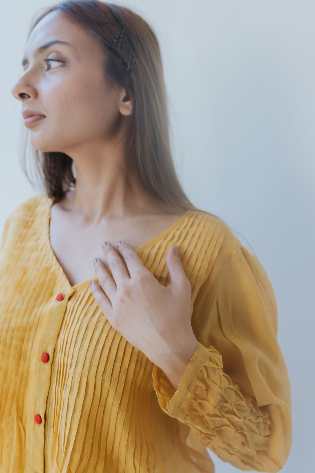 Chanderi Marigold Pintuck Shirt