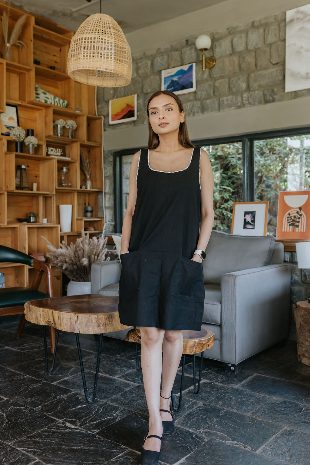 Charcoal Pocket Linen Dress