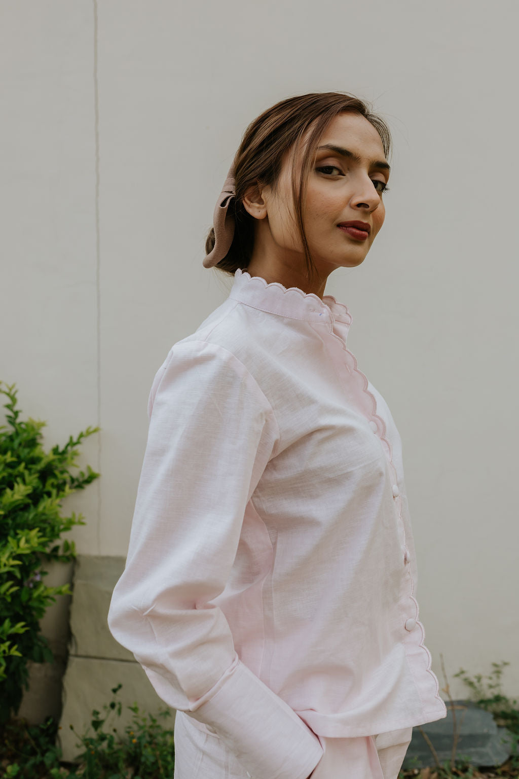 Butter Pink Scallop Linen Cord Set