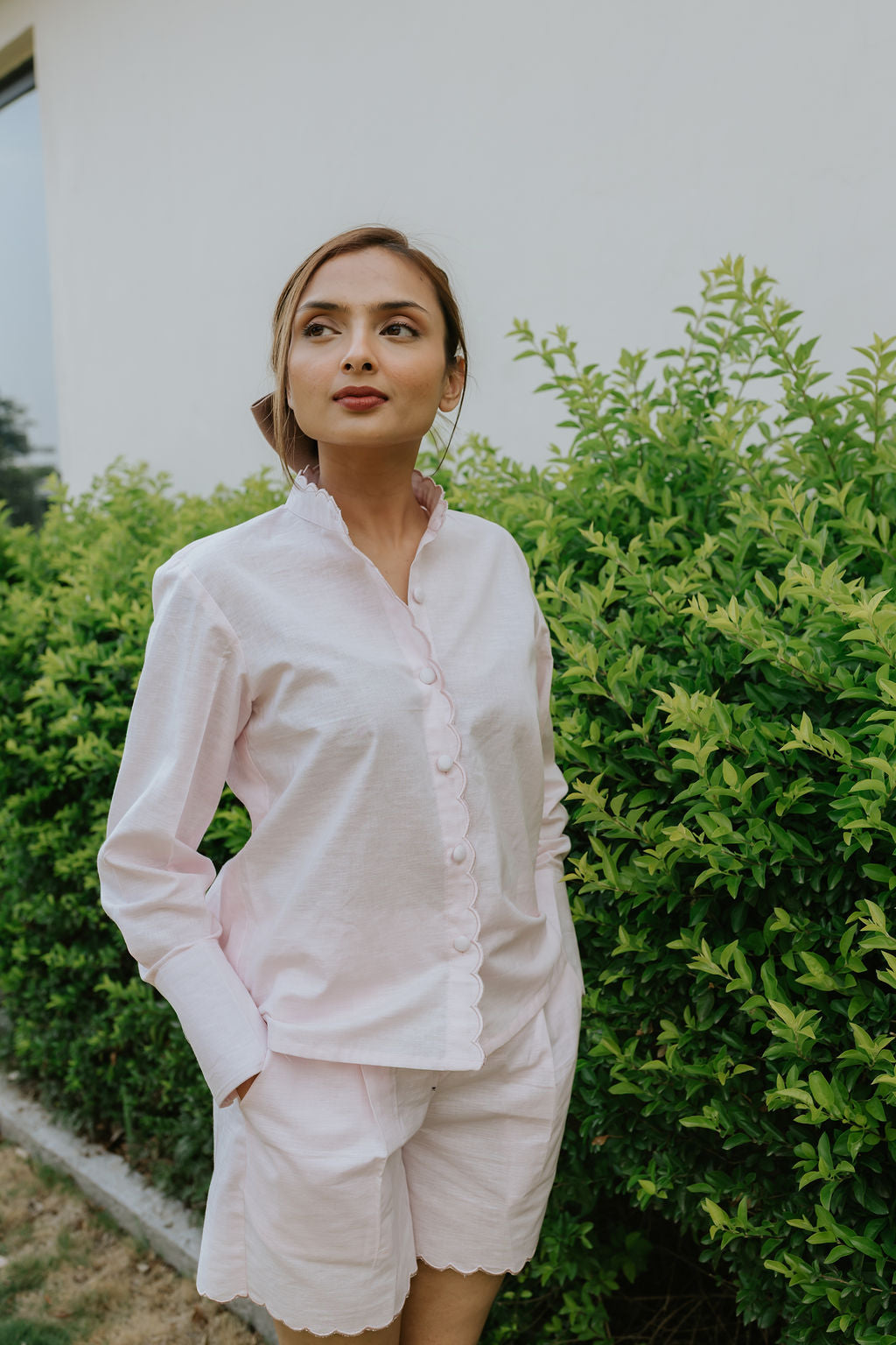 Butter Pink Scallop Linen Cord Set