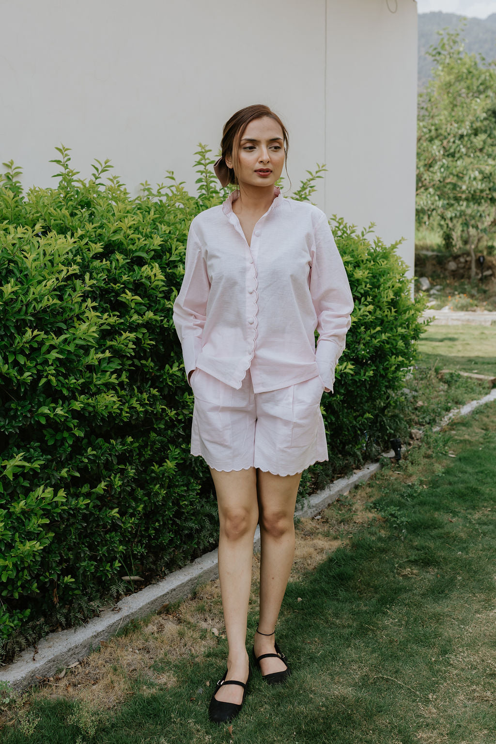 Butter Pink Scallop Linen Cord Set