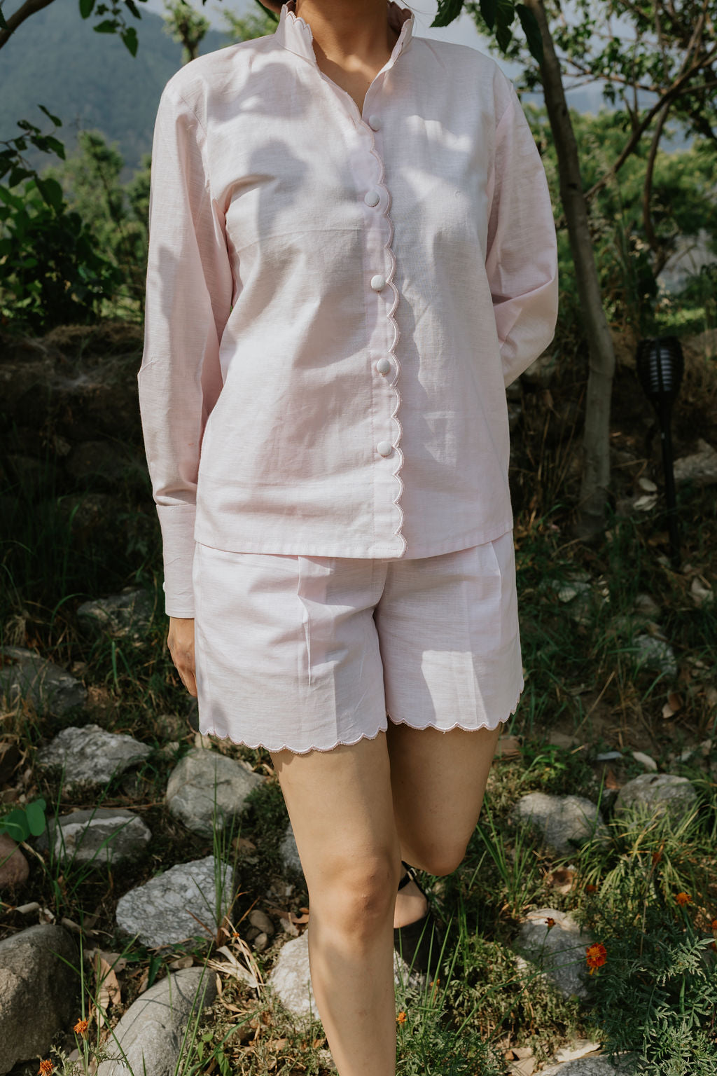 Butter Pink Scallop Linen Cord Set