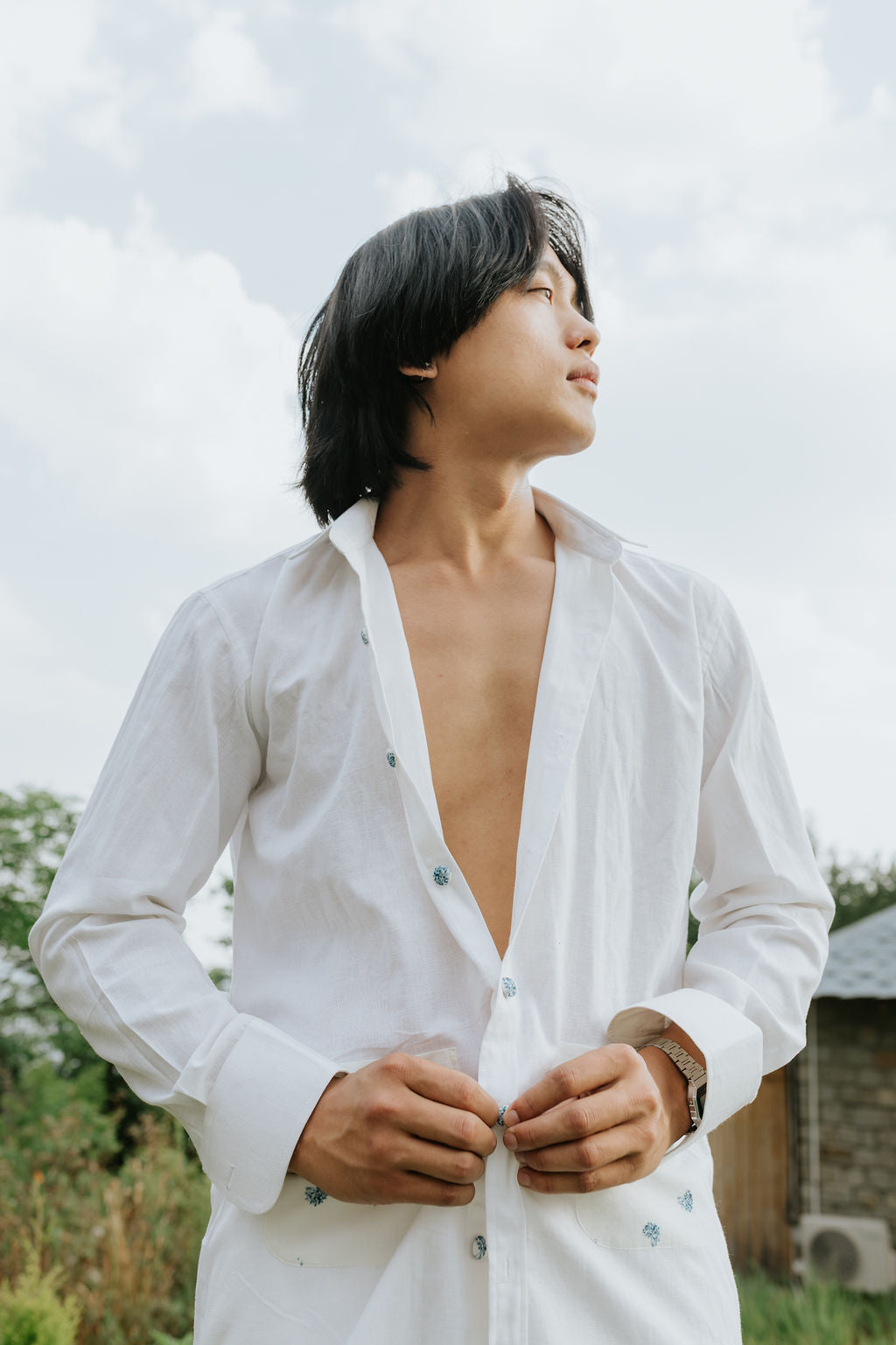 Hydrangea Pockets Linen Shirt