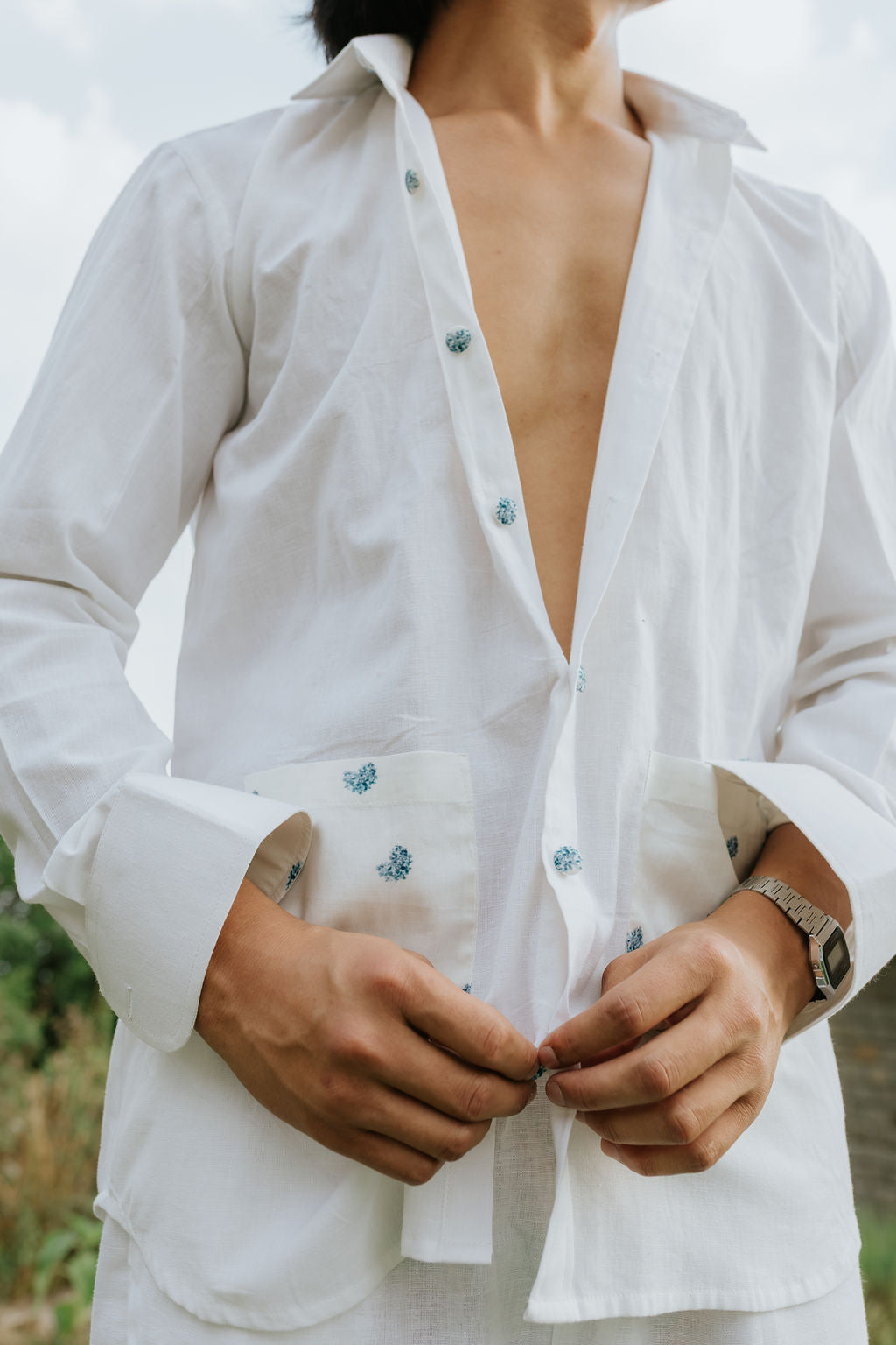Hydrangea Pockets Linen Shirt