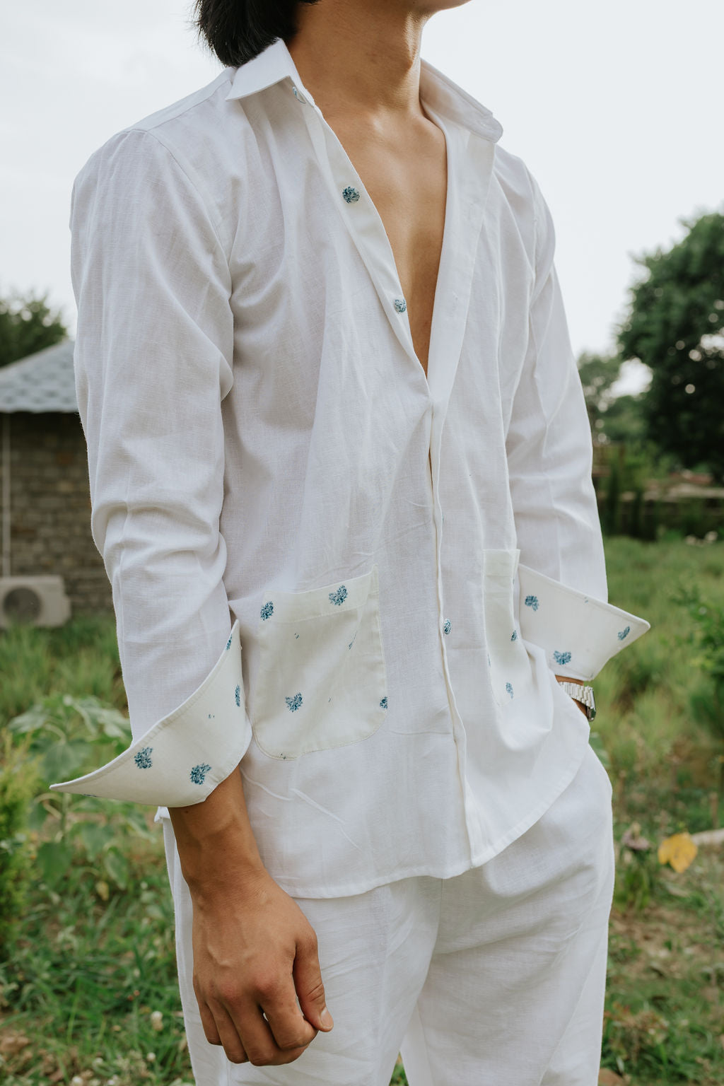 Hydrangea Pockets Linen Shirt