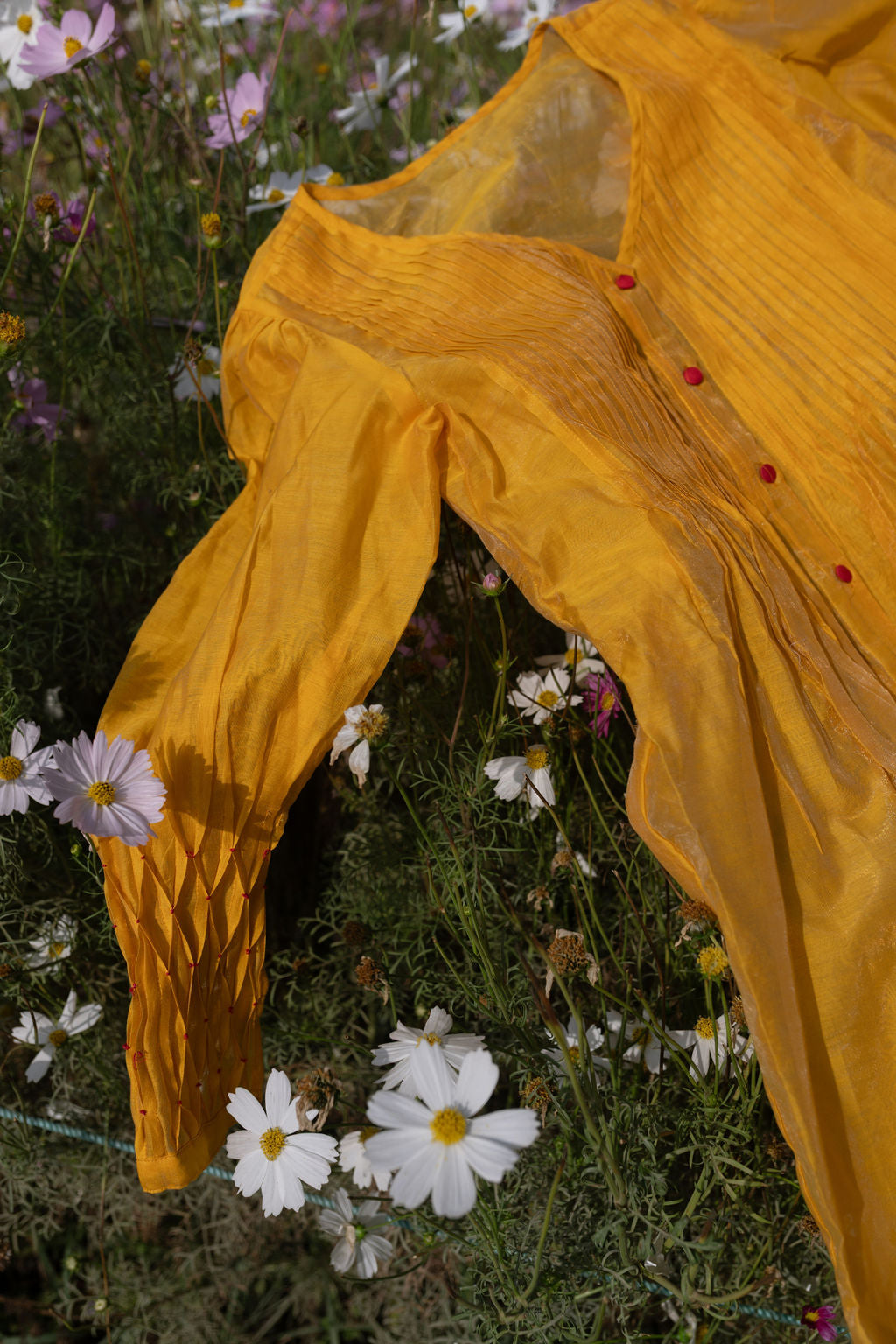 Chanderi Marigold Pintuck Shirt