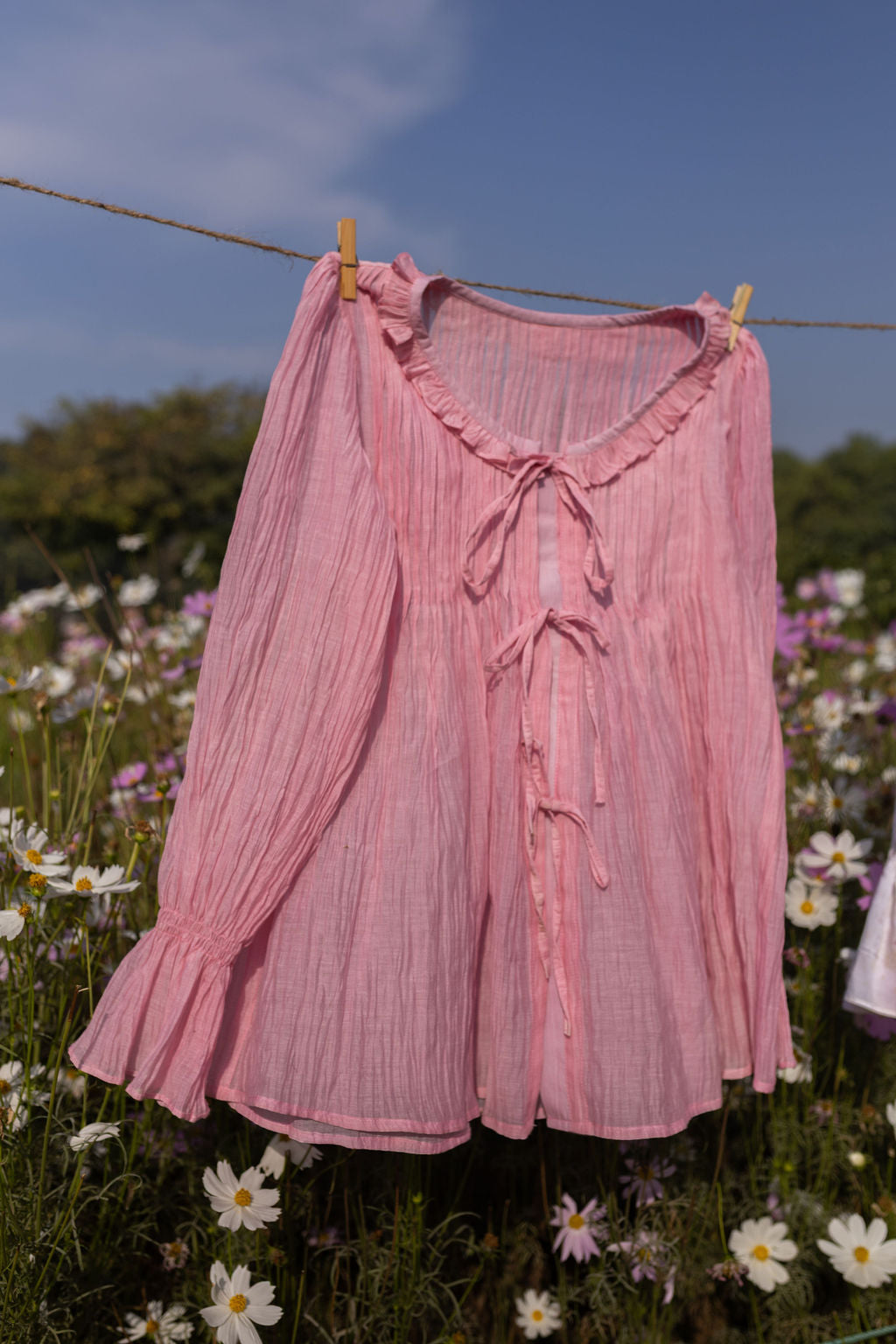 Soft Peony Frill Pintuck Top