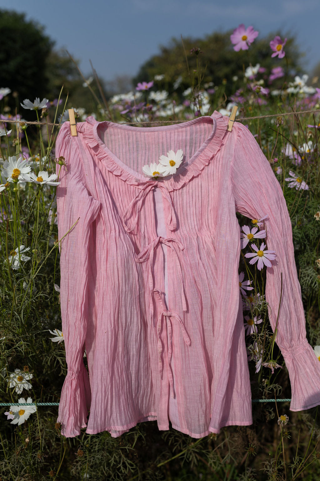 Soft Peony Frill Pintuck Top