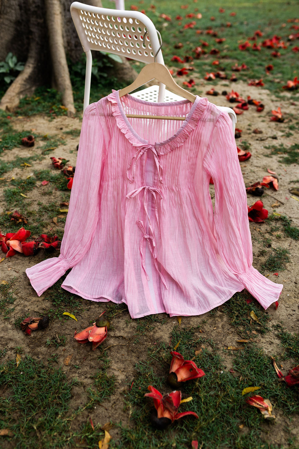 Soft Peony Frill Pintuck Top
