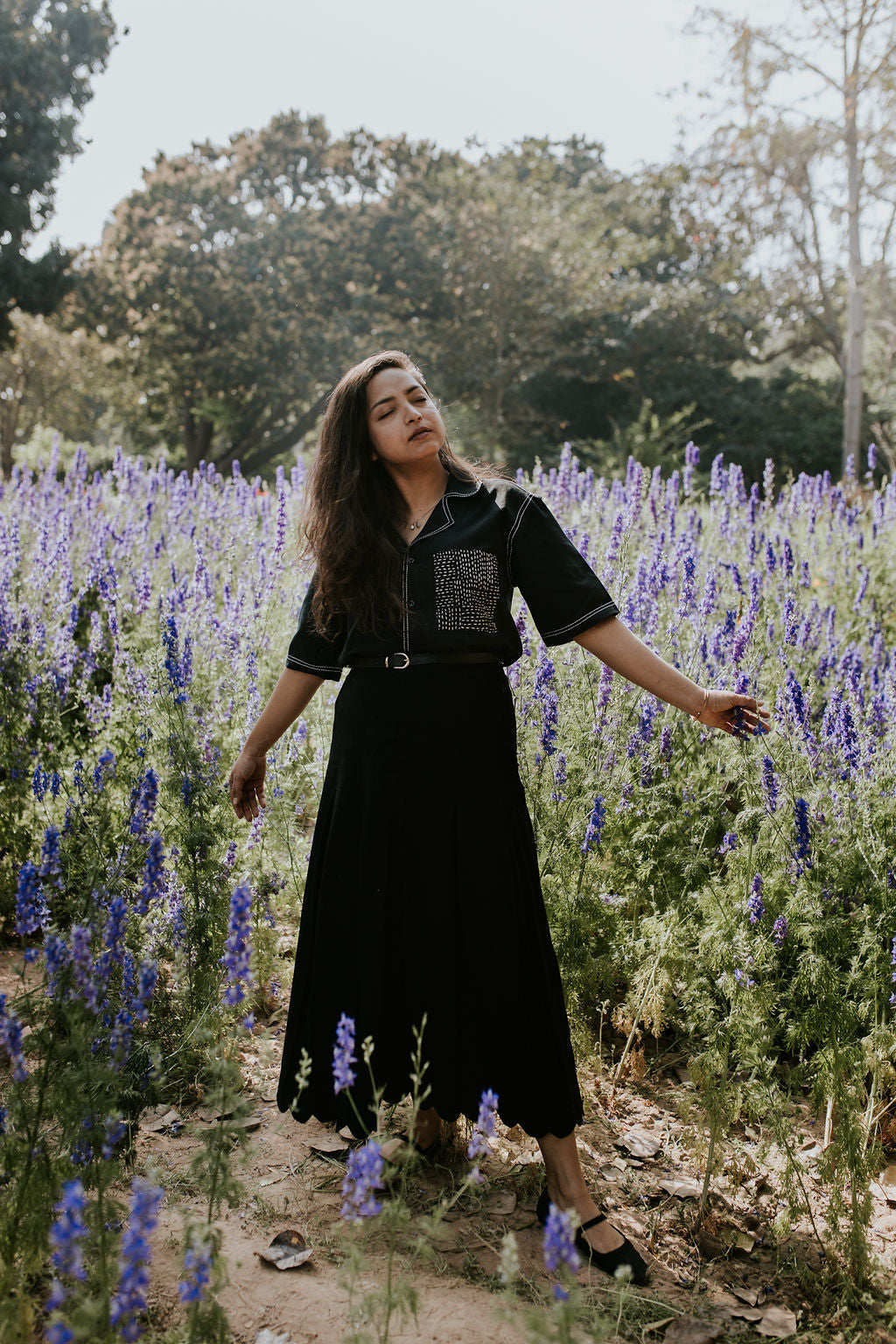 Black Scallop Pleated Skirt