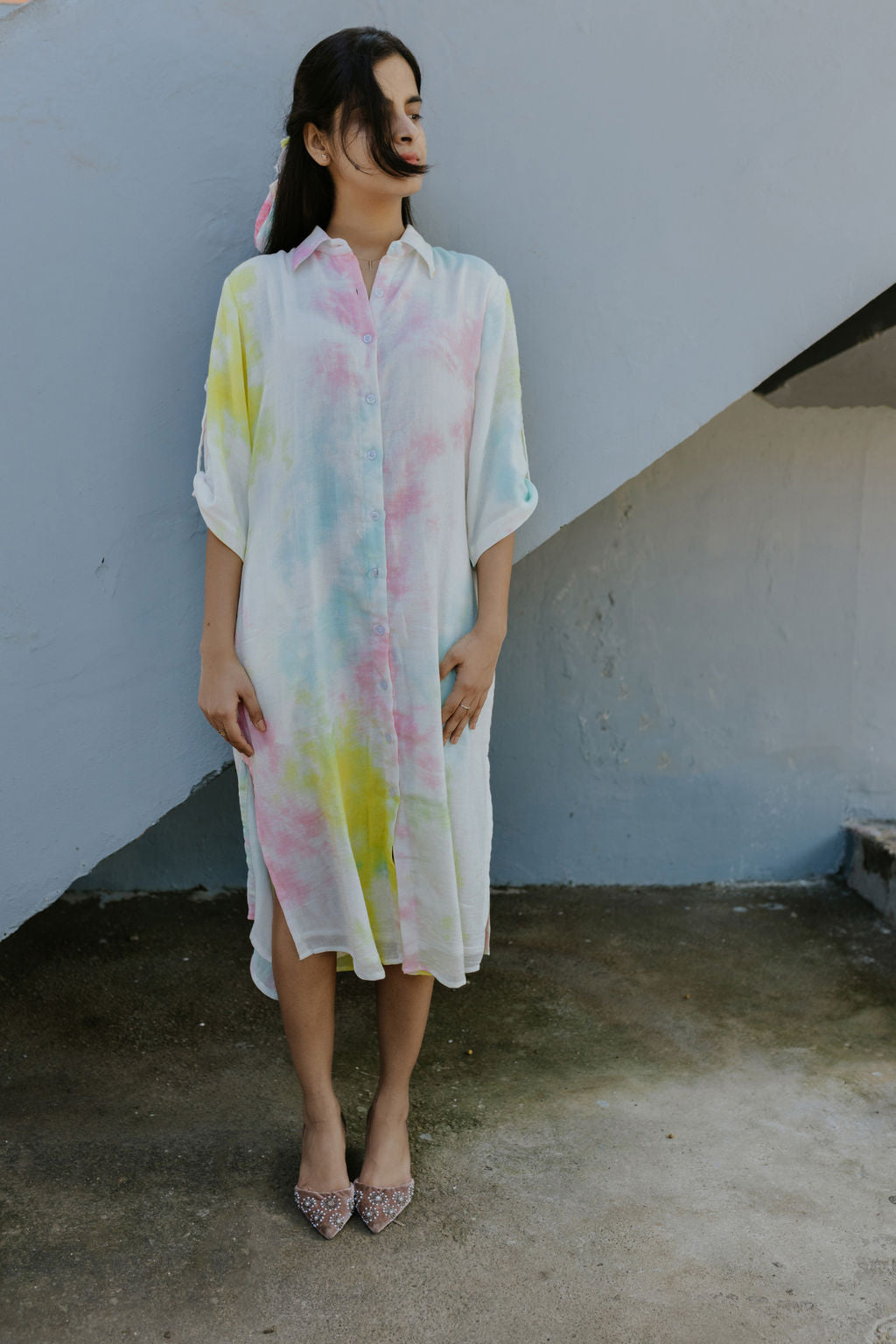 Funky Fusion Tie-Dye Oversized Shirt Dress
