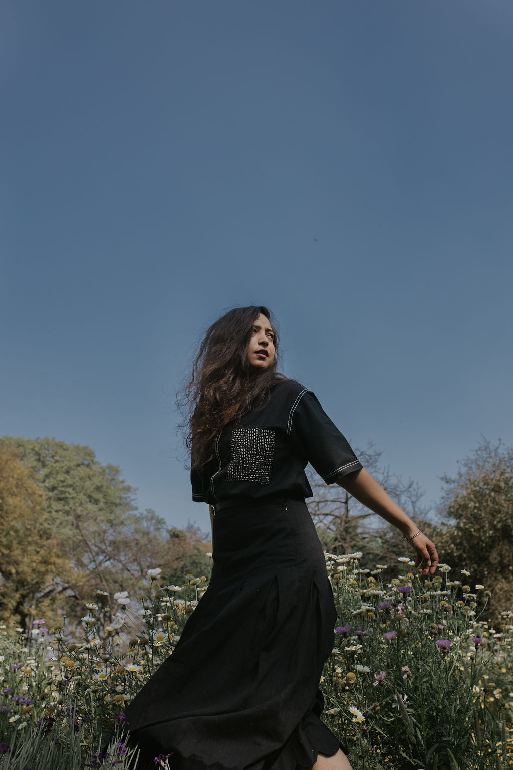 Black Scallop Pleated Skirt